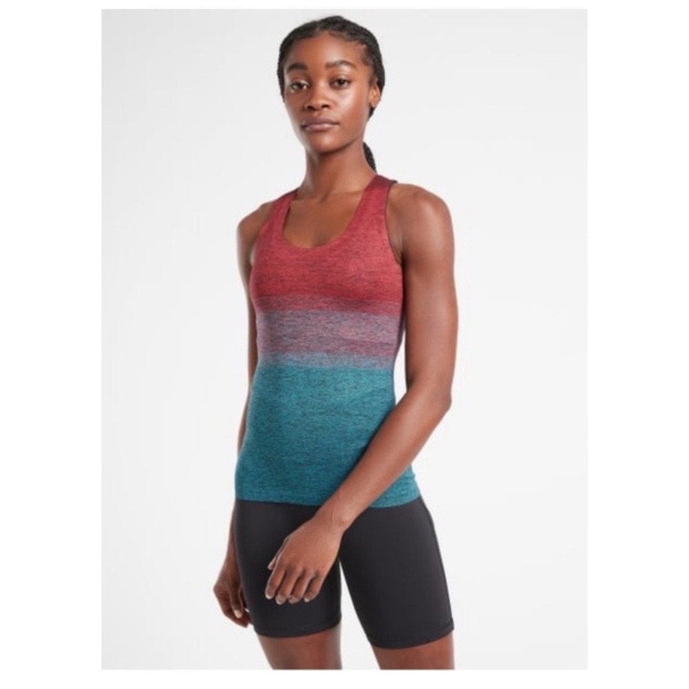 Athleta Momentum Ombre Tank Top Medium Red‎ Teal Space Dye Racerback Cutout